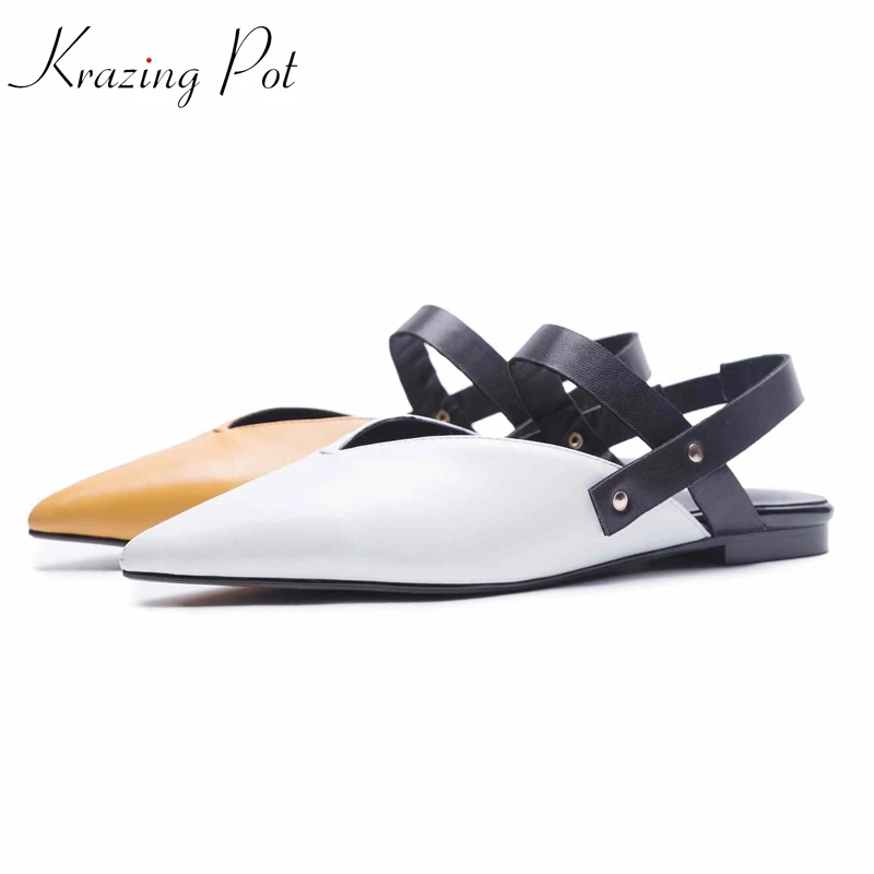 krazing pot 2018 pointed toe genuine leather metal rivets decoration sheep skin flats mixed color women casual driving shoes L35 krazing pot 2018 pointed toe genuine leather metal rivets decoration sheep skin flats mixed color women casual driving shoes L35