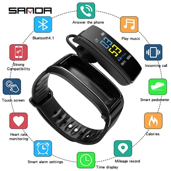 

SANDA Smart Watch Fitness Tracker Smart Bracelet Heart Rate Monitor Pedometer Smart Band for Bluetooth Earphone for IOS Android