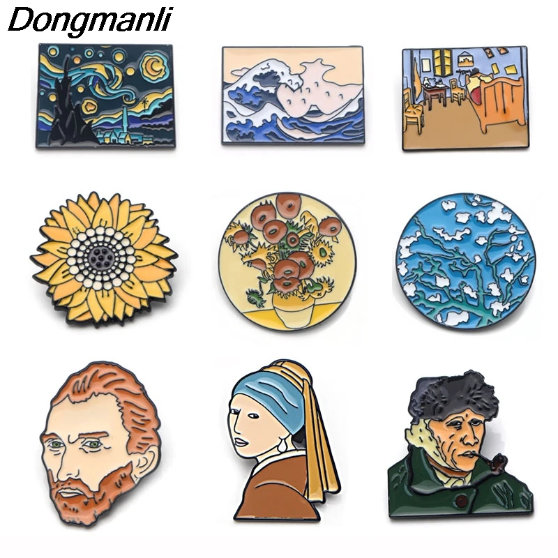 

P3797 Dongmanli Fashion Van Gogh Enamel Pin Collection Art Oil Painting Brooches for Women Lapel Pins Badge Collar Jewelry