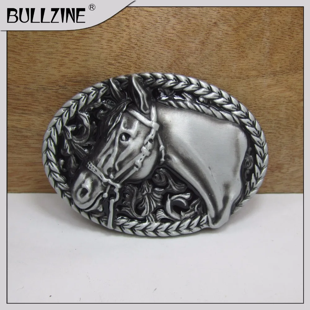 

The Bullzine Horse belt buckle with pewter finish FP-03190 with continous stock