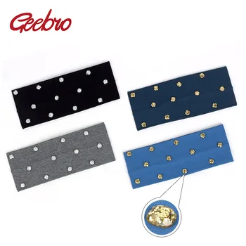 

Geebro Women Wide Headband Girls Sequin Rhinestones Accessories Female Cotton Handmade Hairband Turban Wraps Flat Stretchy DZ757