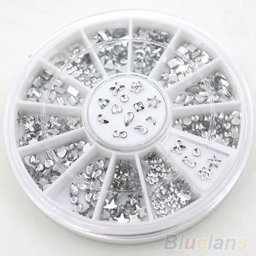 

New 5 PCS Transparent Diamante Rhinestone Crystal Nail Art Decal Tips Glitters Stickers