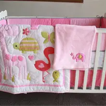 Фламинго хлопок детская кроватка постельные принадлежности одеяло бампер лист пыли Рюшами Набор из 5 шт