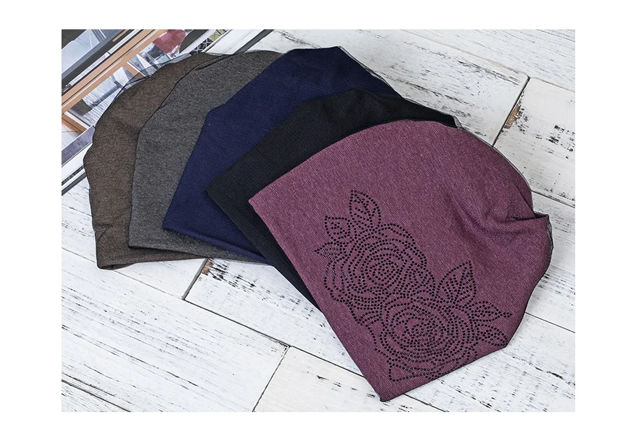 Winter Beanies Ponytail With Mesh And Rhinestone Flower Hats For Women Elegant Knit Caps  Female Streetwear Warm Beanie Skullies (4)