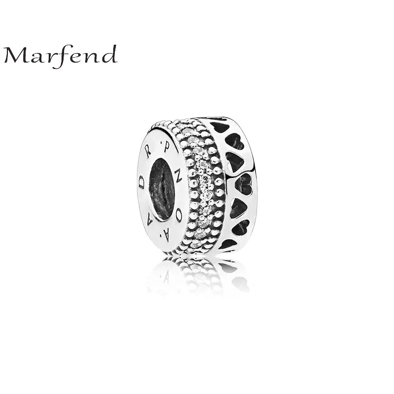 

Marfend 925 Sterling Silver Bead Signature Hollow Love Charm With Clear CZ Fit Original Marfend Bracelet & Necklace Diy Jewelry