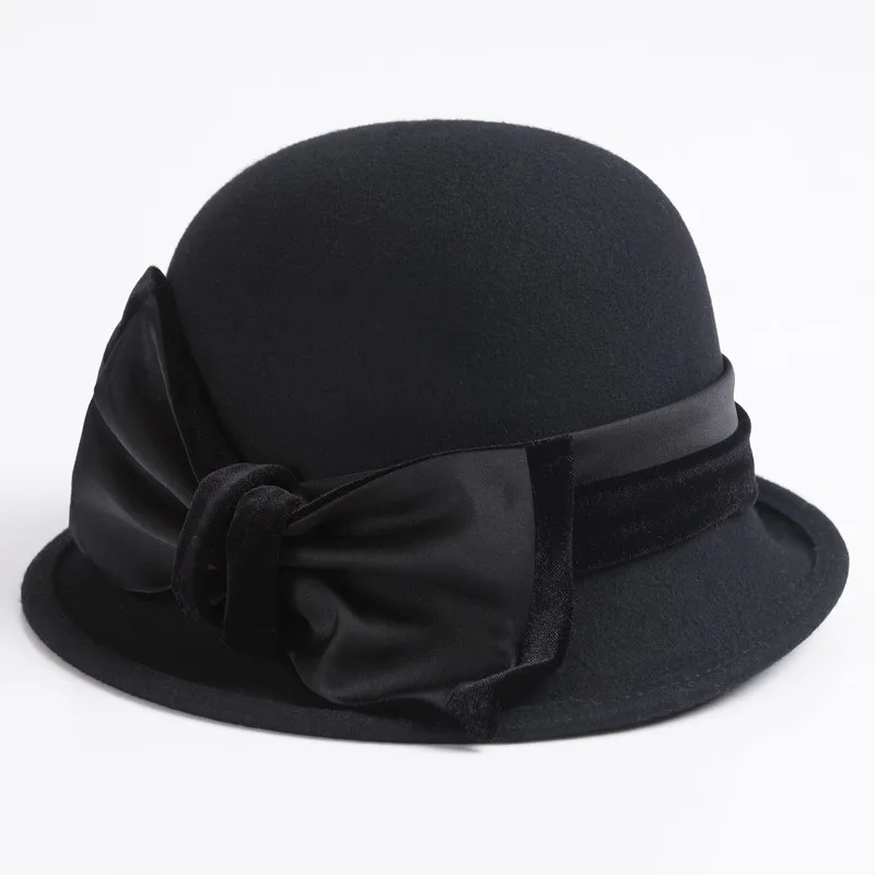 black Charles Perra, женская зимняя шапка, теплая шерстяная шапка, новая мода, элегантная, с бантом, в английском стиле, женские шапки, женские, на каждый день, Fedoras 6621 - Цвет: black