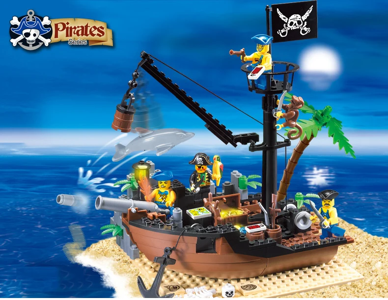 Enlighten Legoing Pirates of the Caribbean Scrap Dock Ship Building Blocks Castle DIY Fingure Bricks educational Toys Gifts