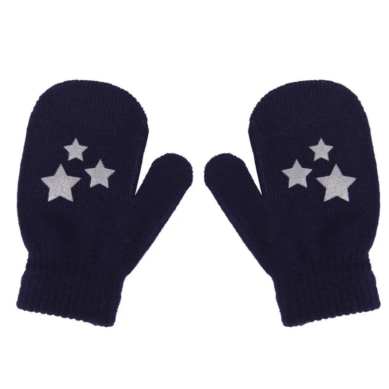 Варежки в горошек со звездами и сердечками; Мягкие вязаные теплые перчатки для мальчиков и девочек
