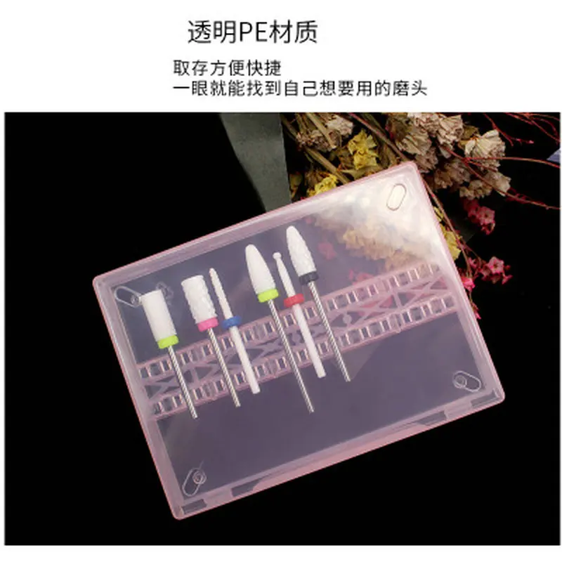 

14 Hole Pink Transparent Acrylic Nail Drill Bits Box Plastic Display Stand Container Use For 3/32" Bits Drill Accessories