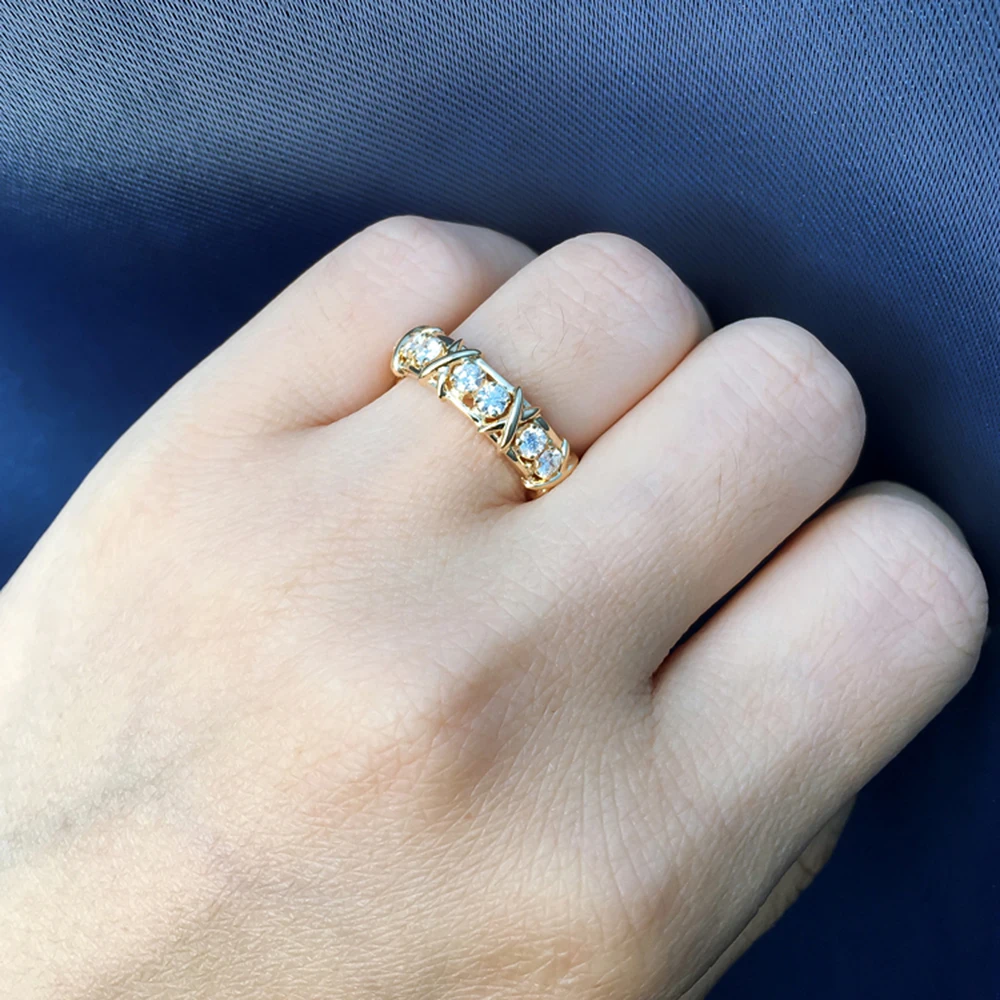 1 6 CTW карат Лаборатория Grown DF Moissanite Sapphire Ruby Eternity Band Solid 14K желтое золото Обручальное