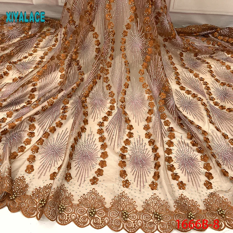 Нигерийская бисерная кружевная ткань высокого качества африканский 3D чистый кружевной материал для свадьбы французский кружевной тюлевый материал для платья YA1666B-1