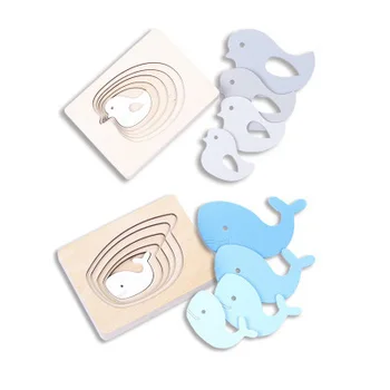 2018 New Children Toys Animal Carton 3D Puzzle Multilayer Jigsaw Puzzle Baby Wooden Toys Child Early Educational kids Gift