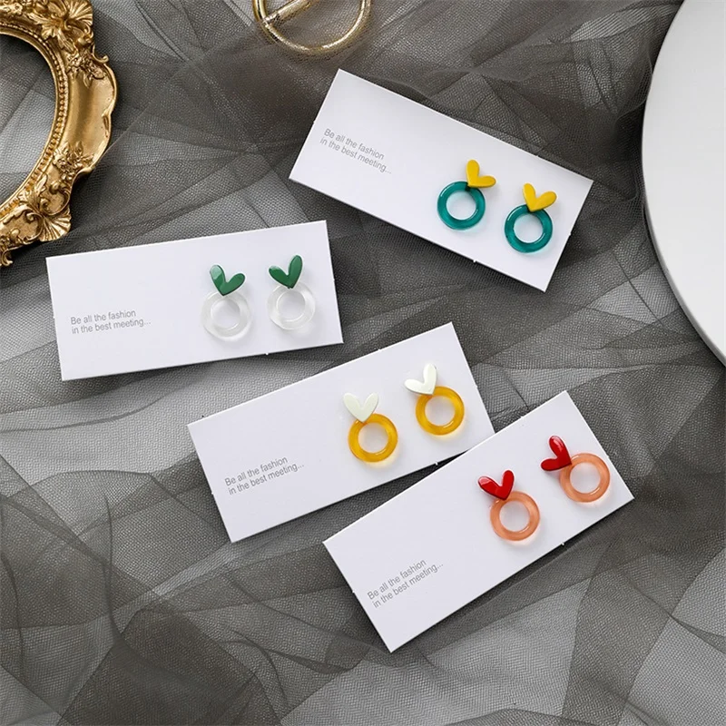 

Korea Products Cute Simple Wild Transparent Crystal Ring Acrylic Love Stud Earrings Candy Color Collar Geometric Earrings Women