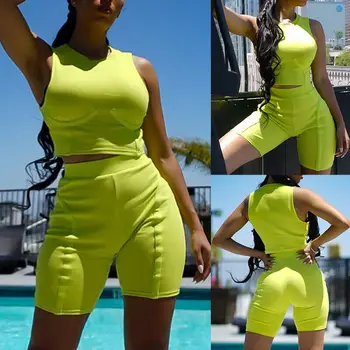 

Summer Women 2 Piece Set 2019 Newest Fashion Sexy Ladies Crop Top Shorts Bodycon Outfits Short Sport Jumpsuit
