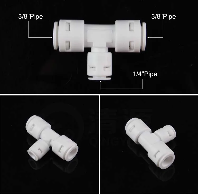 T-теэ, очиститель воды трубы адаптер, 3/8 "-1/4"-3/8 ", push-в разъем, no Card Дизайн дискос, очиститель воды аксессуары