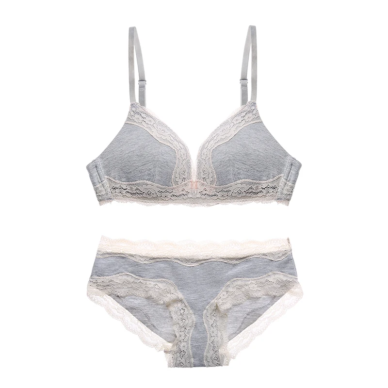 CINOON Sexy lady Bra Set Wire Free Floral Lace Bralette Briefs Set Simple comfortable cotton Bra Underwear Women Lingerie Set