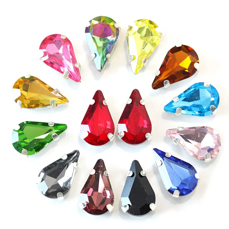 

20pcs 8x13mm Teardrop Multicolor Glass Sew On Rhinestone With Claw Droplet Crystal AB Sew On Claw Rhinestone For Garment B3741
