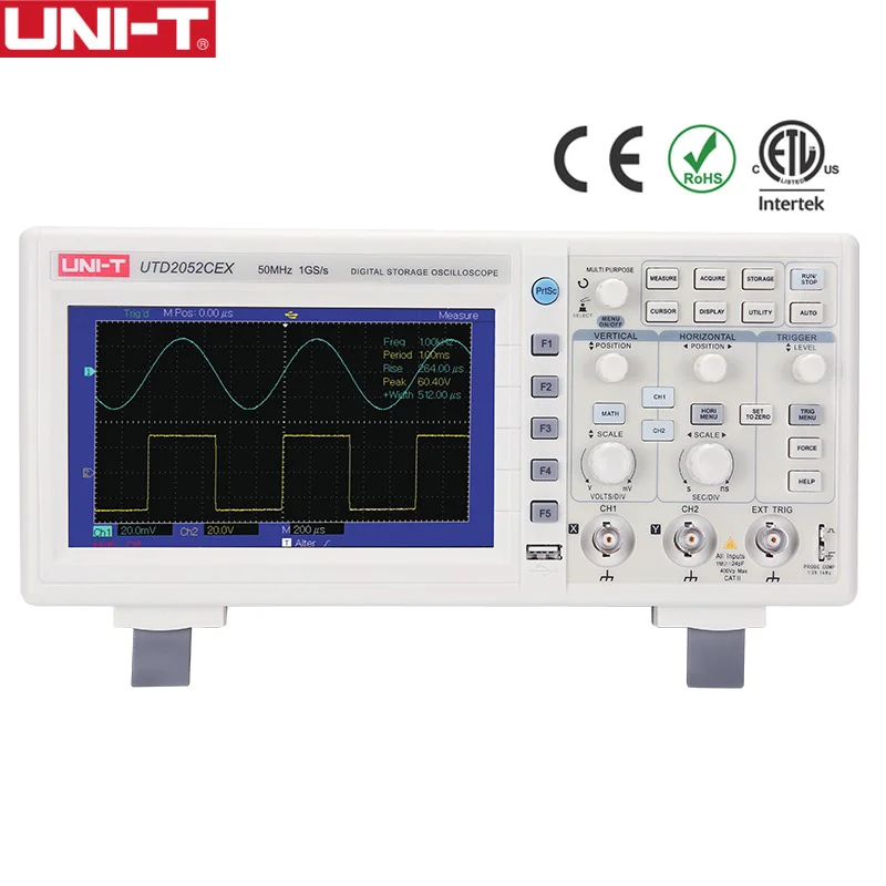 UNI-T UTD2052CEX цифровой USB осциллограф 2 канала 50 МГц полоса пропускания 1GS/s частота дискретизации ЖК-дисплей обновление программного обеспечения