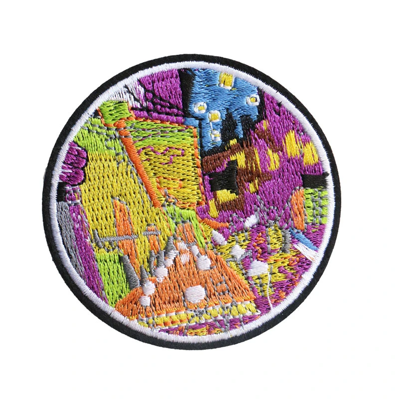 

Factory direct Custom Embroidered patch Van Gogh Painting Iron On Patches Stickers customized with your own logo design