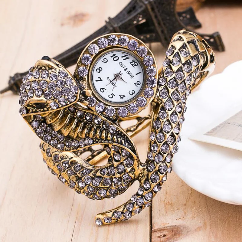 

Luxury Snake Shape Women Watch Ladies Retro Roman Scale Crystal Quartz Watches Female Dress Clock Relogio Feminino