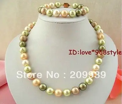

free shipping 001972 Women's Fashion Set 12mm Genuine Sea shell Pearl GP clasp Bracelet necklace