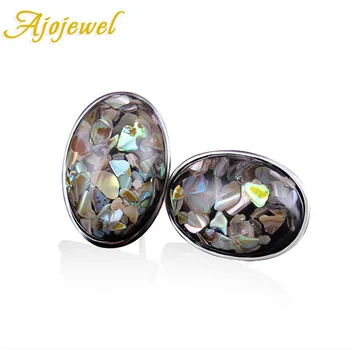 

Ajojewel Hot Sale Top Quality Big Oval Stone Shell Stud Earrings Exaggerated Trendy Style For Women Jewelry Bijoux Best Gifts