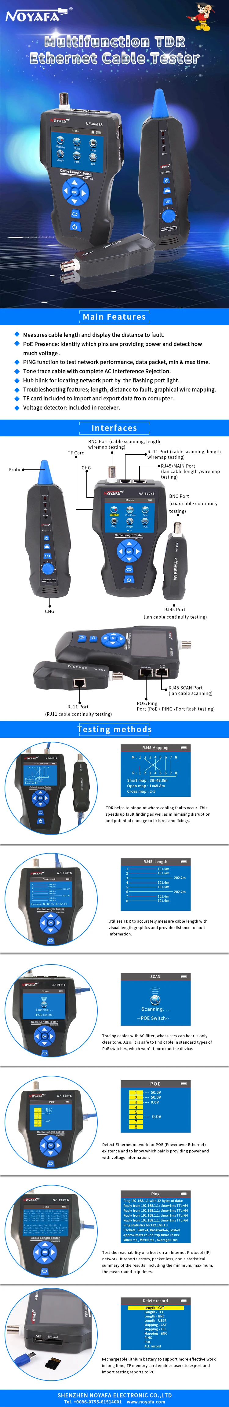 NOYAFA TDR Длина Кабеля Тестер NF-8601S провода трекер тестовая точка разрыва длина кабеля POE& PING трекер