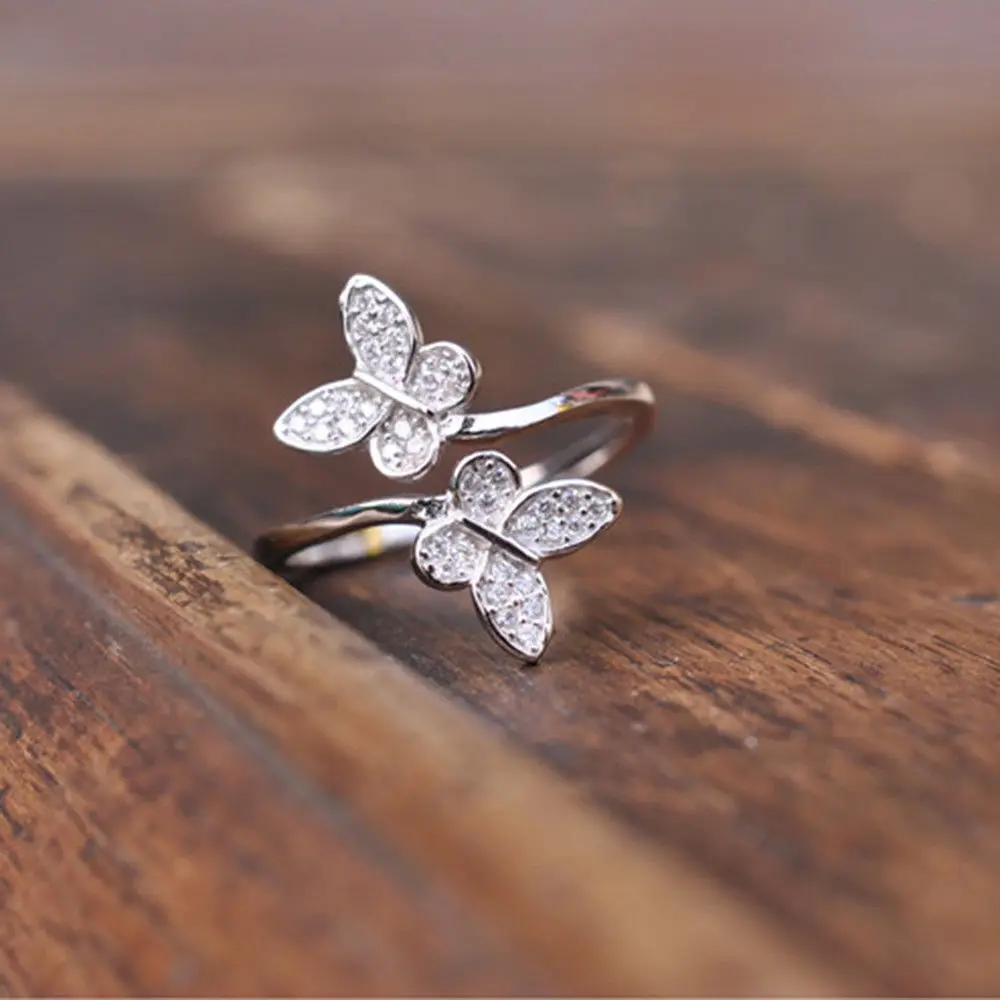 Women's Silver Plated Dazzling Butterfly Open Rings for Women CZ