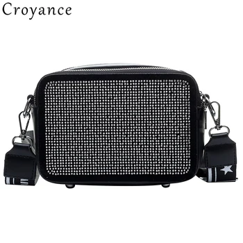 

Croyance 2019 New Shoulder Bags Female PU Leather Handbag Rhinestone Messenger Bag Shining Purse Wide Belt Crossbody Clutch