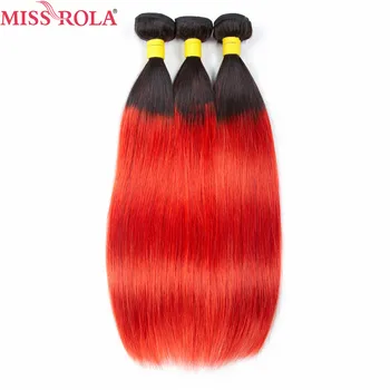 

Miss Rola Hair Pre-colored Ombre 1B Red Color Human Hair Bundles Product Brazilian Straight 3 Bundles Non-remy Hair