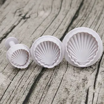 

3Pcs/set White Big Famous Sea Shell Shape 3D Fondant Cake Mold Tools Bakeware Fondant Mold Cookies Cutter Stamp Cake tool