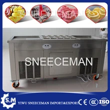 double pan fried ice roll pan machine stainless steel 45cm pan fried frying ice cream machine with salad fruit workbench 10pcs