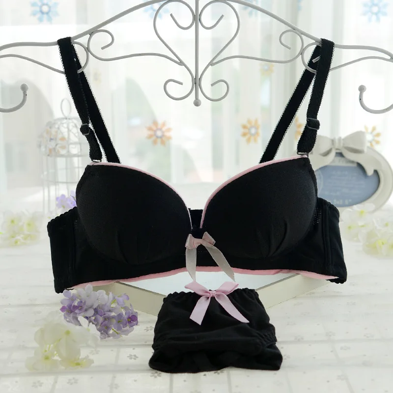 Free Shipping Bra Set A/B Cup 5 Solid Color Lace Girl Underwear heart Women Lingerie Lady Bra+panties Underwire Push Up B3881