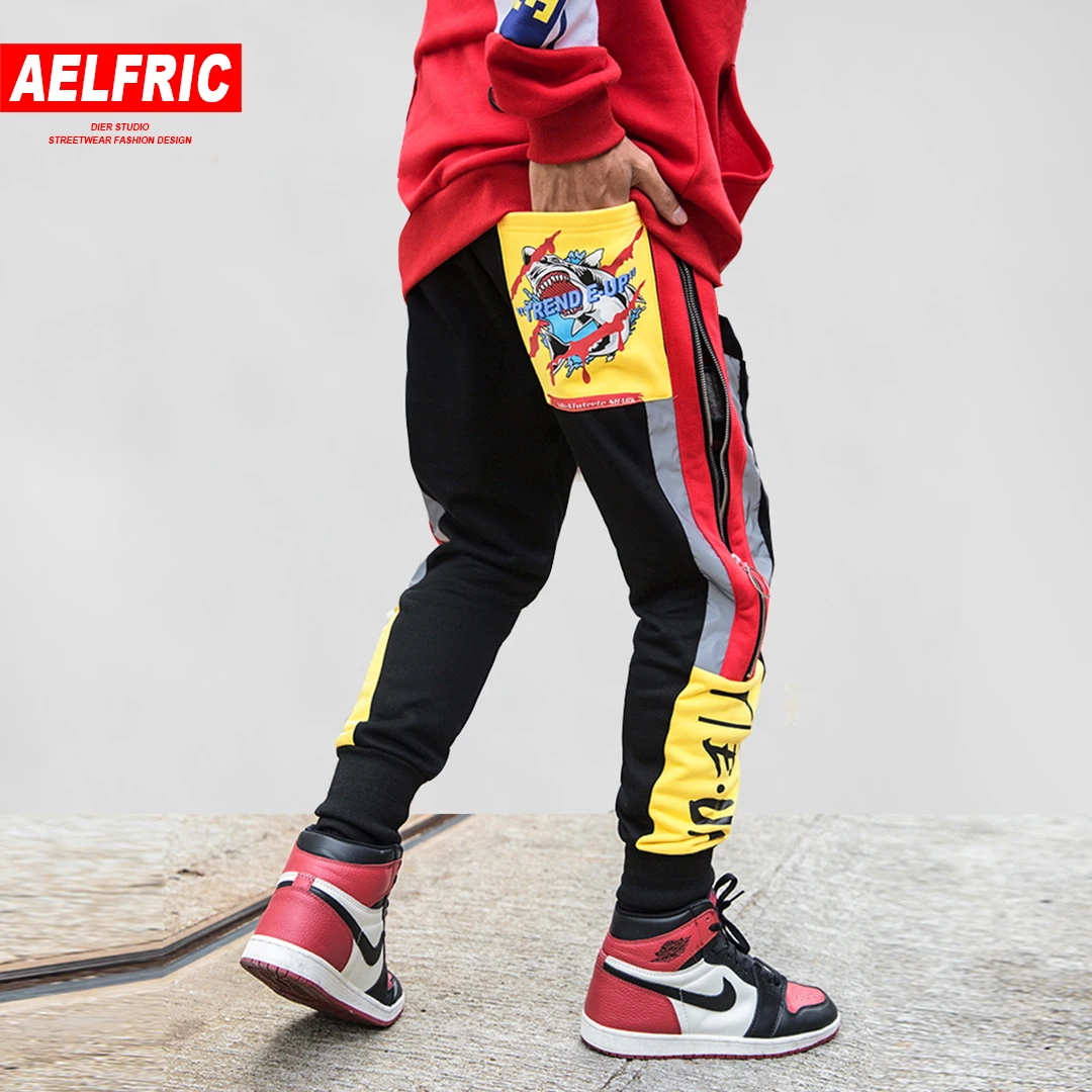 AELFRIC/зимние теплые модные повседневные штаны; уличная одежда с боковой молнией; мужские шаровары для бега; цветные флисовые спортивные штаны в стиле Харадзюку; KJ285