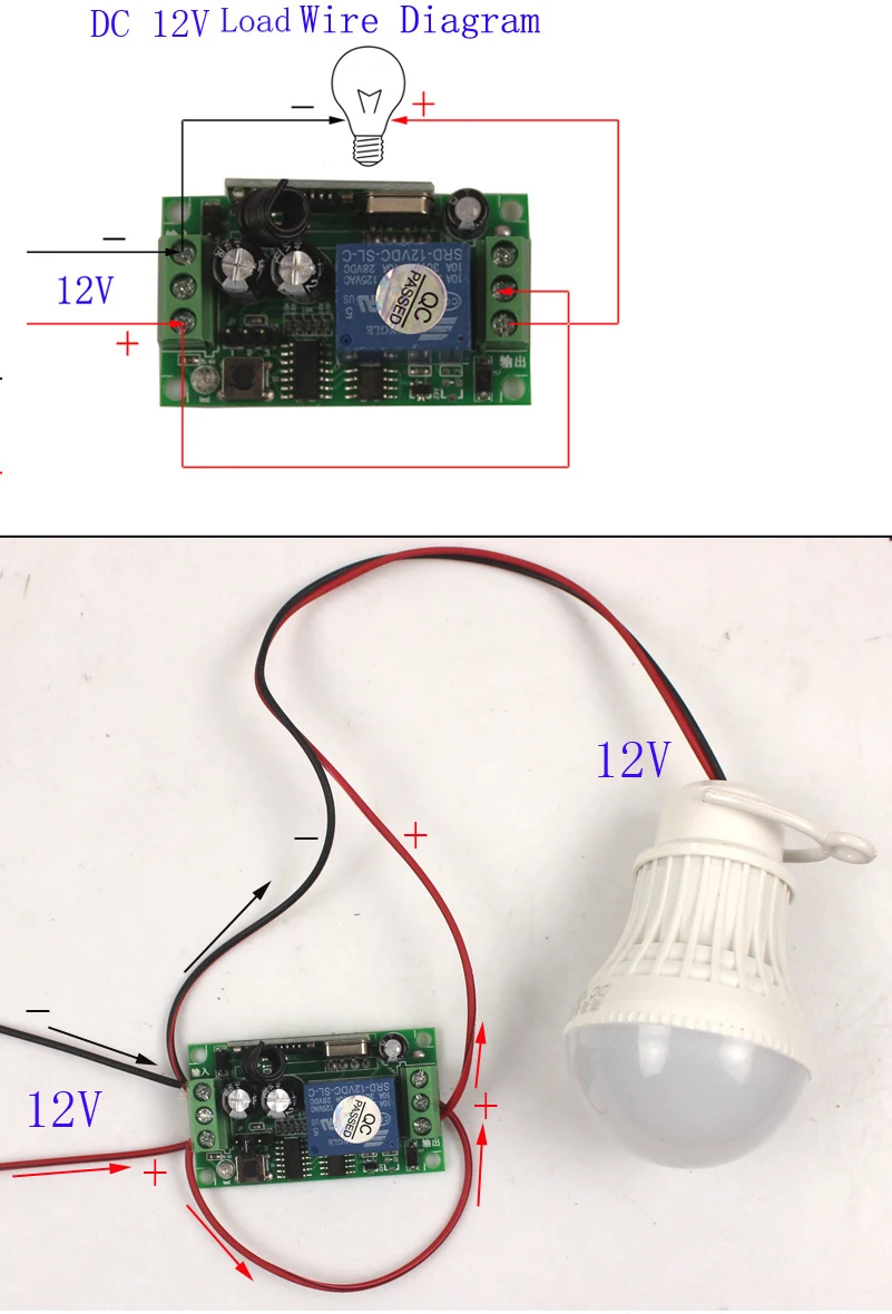 12V 1CH 433MHz Universal Wireless Switch Remote Control Switch RF Relay Receiver Module Learn Code 433MHz315MHz-3