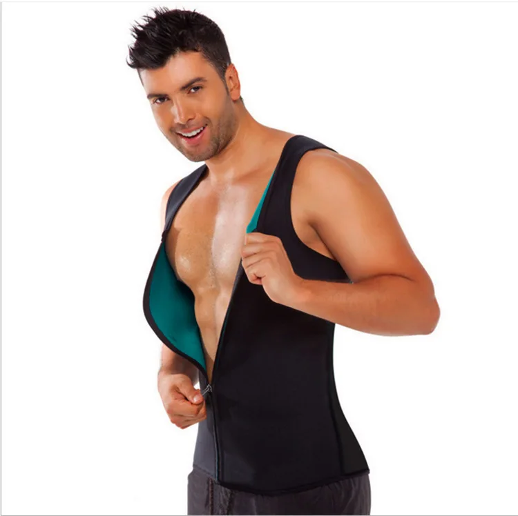 

2019 New Gym Fitness Sportswear Tight Crossfit Sport Top Shirt Men's Compression Running Vest Quick Dry Zip-up Neoprene Corset