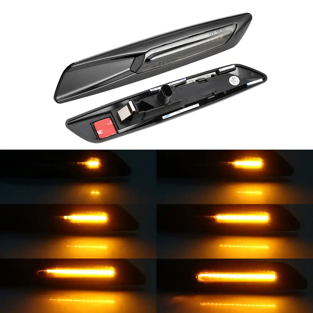 2 PCS Dynamic LED Side Marker Sequential Indicator Amber Flowing Turn Signal Light Smoke Lens Style Black 18 SMD For B MW 1 3 5 Series E81 E82 E90 E91 E92 E93 E60 E61
