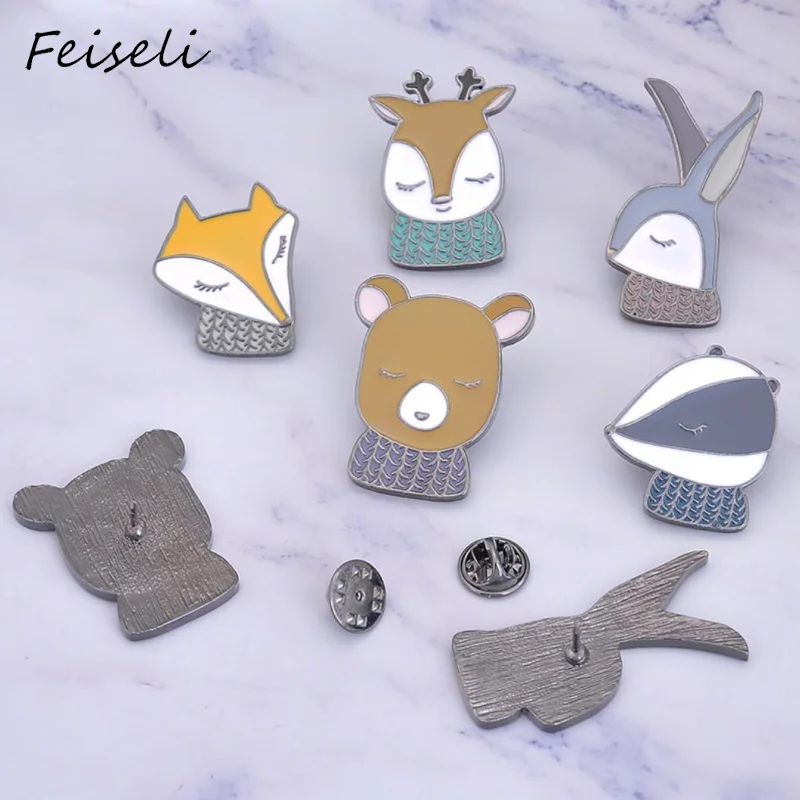 

Feiseli Cartoon Enamel Creative Fox Rabbit Animal Brooch Cute Metal Pin Bear Deer Brooch Pins Denim Shirt Collar Corsage