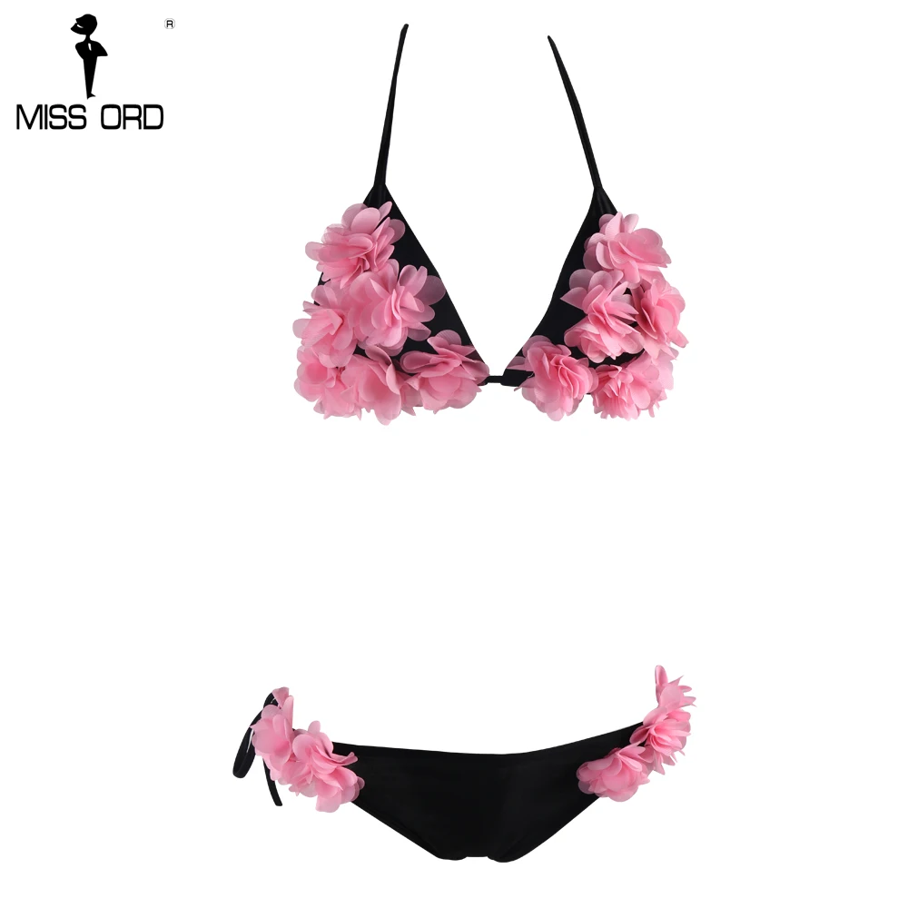 

Missord 2019 Sexy V-neck flower black color bikini bodysuit FT8312