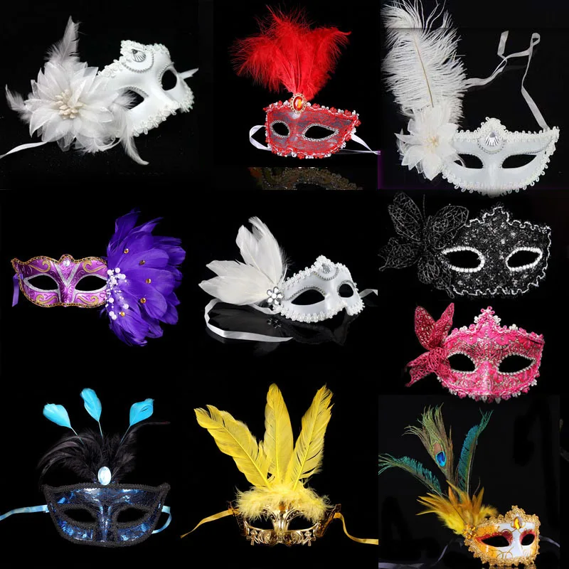

Sexy Women Sequin Venetian Ball Masks Masquerade Feather Mask Flower Handheld Eye Mask Dance Party Christmas Navidad halloween