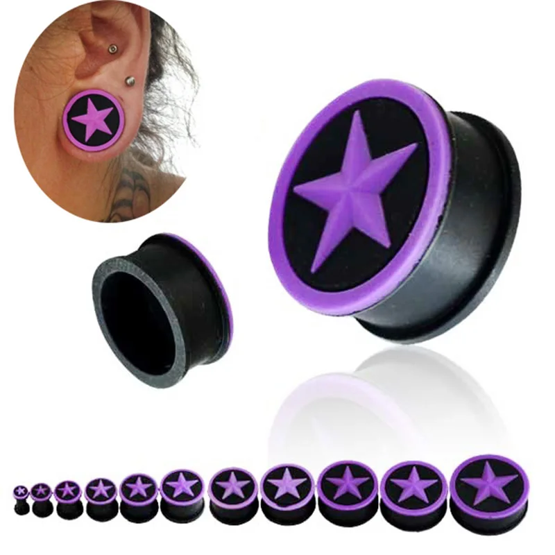Black Flexible Silicone Flesh Tunnel Ear Plugs (1 Pair) - Sizes From 4mm To 26mm
