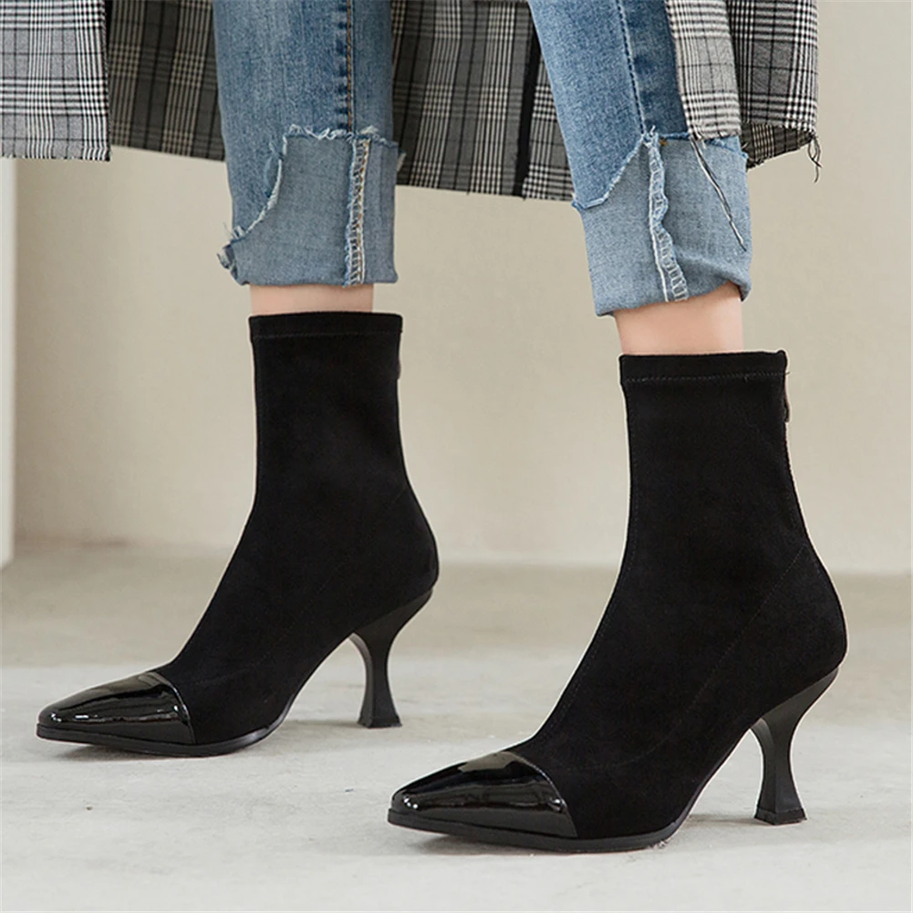 

Brand Design Pointed Toe Sexy Leather Boots Woman Shoes Strange Style High Heles Shoes Womam Boots Women Elastics Boots