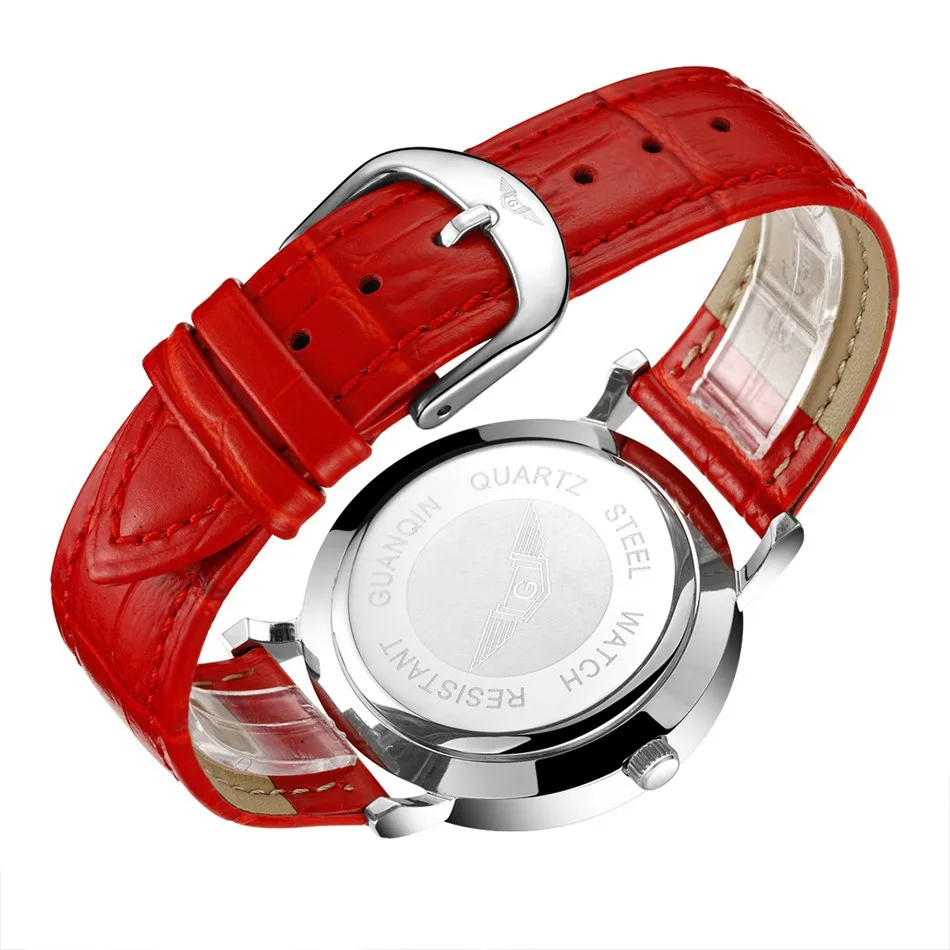 Watches Women Fashion Watch 2016 GUANQIN relogio feminino Luxury Flower Design Dial Quartz Watch Ladies Red Leather Wristwatch (6)