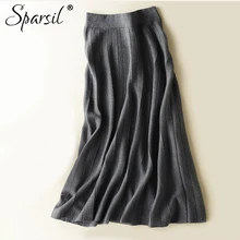 Sparsil, женские шерстяные вязаные плиссированные юбки, новинка, высокая талия, до середины икры, элегантные, повседневные, офисные, женские юбки, для весны и осени