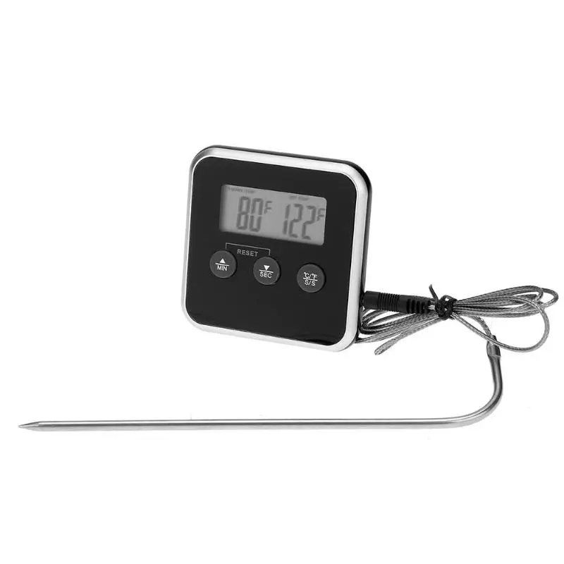 Электронный температурный жк-цифровой термометр для еды, барбекю, мяса, дисплей, датчик, датчик, сигнализация, кухонный многофункциональный инструмент для приготовления пищи с таймером