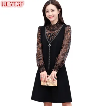 

UHYTGF Casual Spring Autumn Lace Dress Women Plus size Dresses For Women 4XL Female Mini Lace Dress Sexy Party Dresses Elegant50