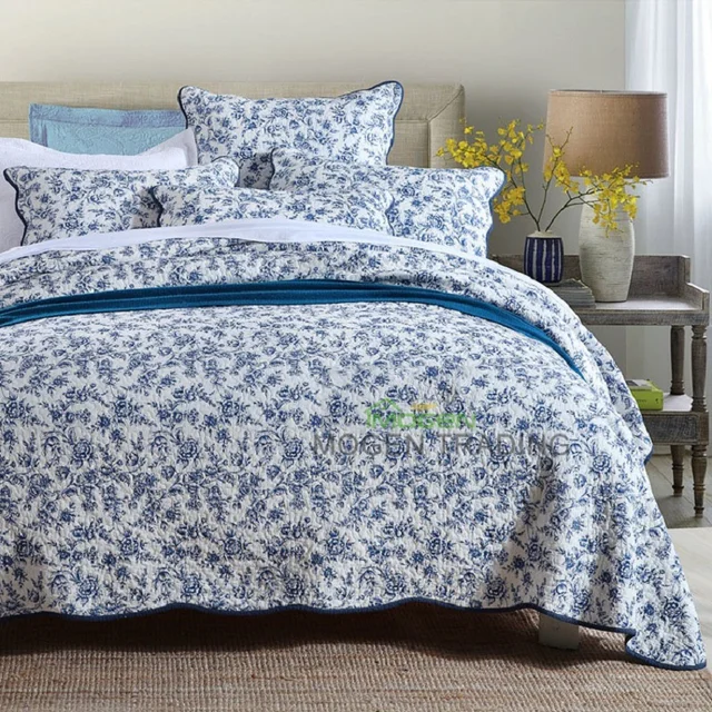 chausub cotton quilt set 3pcs bed cover quilted bedspread porcelain queen size coverlet set