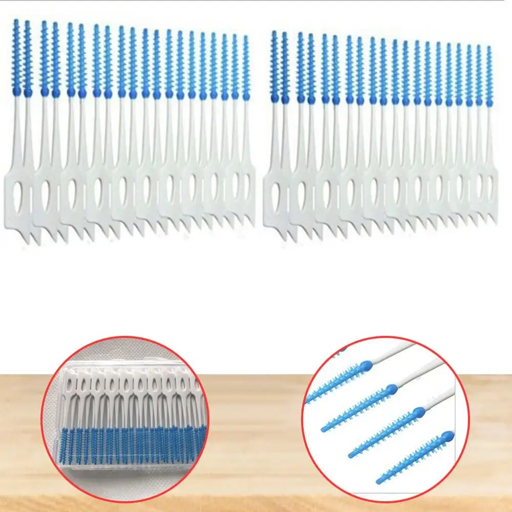 

40 Transparent Boxes Interdental Brush Elastic Massage Soft Rubber Toothpick Dual Use Oral Care Cleaning