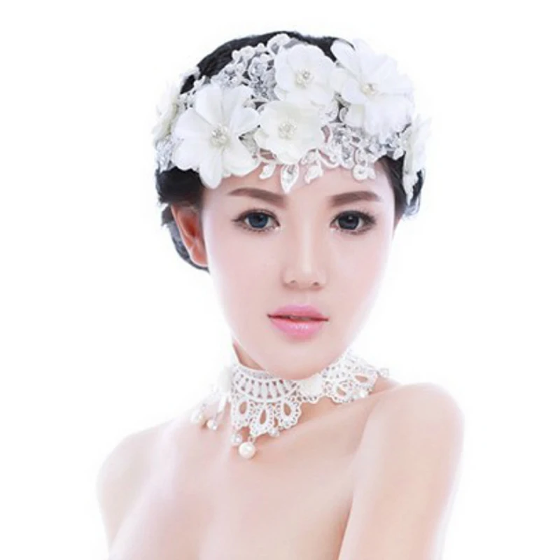 

Elegant Lace Simulated Pearl Rhinestone Flower Wire Bride Headband Hairband Wedding Bridal Headpiece Hair Jewelry Accessories BH