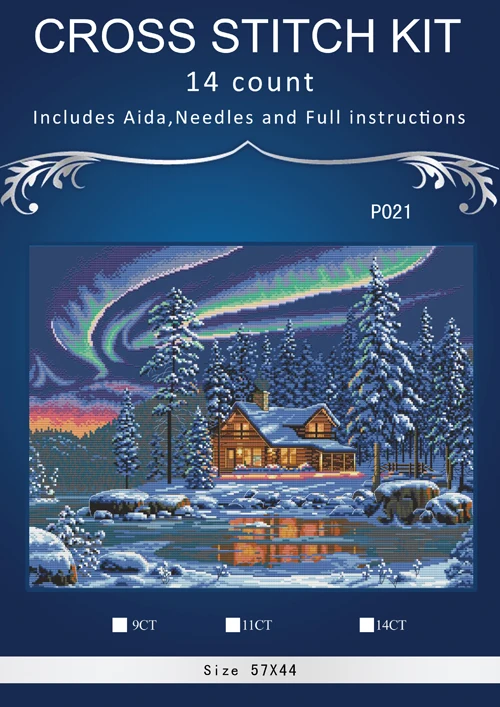 

Dimensions35212_Aurora Cabin 16 14ct Cross stitch,Sets Embroidery kits, white aida Happy Christmas Counted Cross-Stitching